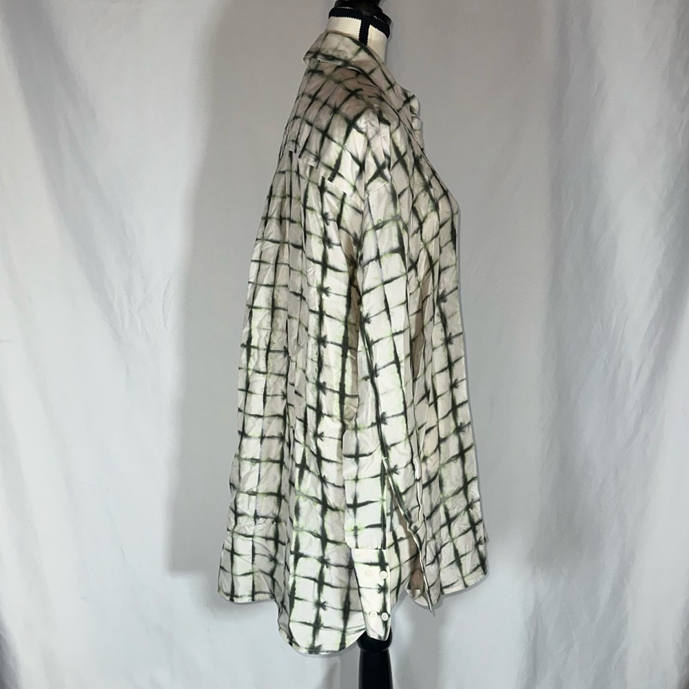 COS • 100% Silk Print Blouse **SEE MEASUREMENTS** Off-White Green Oversized - Picture 7 of 15